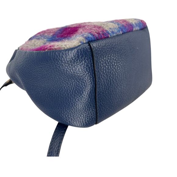 Sundance Soire Knotted Bag Blue Leather Wool Magenta Plaid Crossbody - Picture 9 of 16